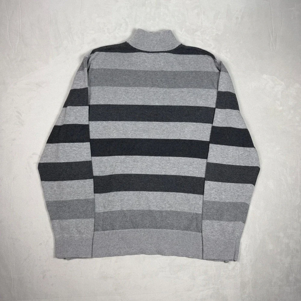 Y2K Mens Banana Republic Striped Quarter Zip Pullover Sweater Grey XL